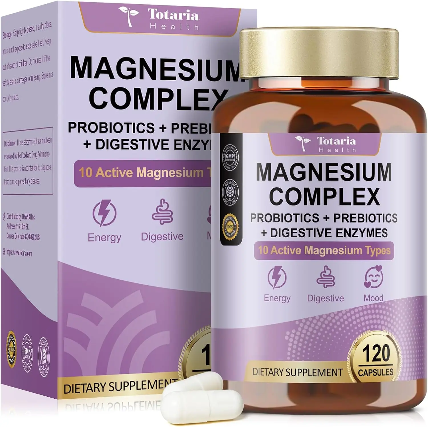 10-in-1 Magnesium Complex Supplement with Probiotics Prebiotics & Digestive Enzymes, 100 Billion CFU Probiotics for Women, Daily Probiotic for Immune, Sleep Calm, Gut & Digestive Health, Vegan Non-GMO