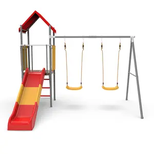 Metal and Plastic Treehouse Swing Set with Slide Belt Swings and Canopy Safe Sturdy Portable for Kids Ages 3-8 Ideal for Outdoor Play with Elevated Adventure and Swinging Fun