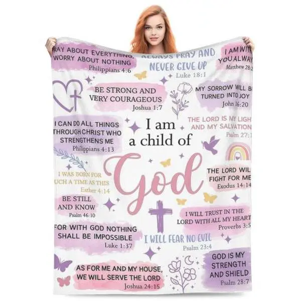 Christian Gifts for Women I Am A Child of God Blankets Religious Baptism Inspirational Gifts for Women Cozy Flannel Throw 50x60 Inches