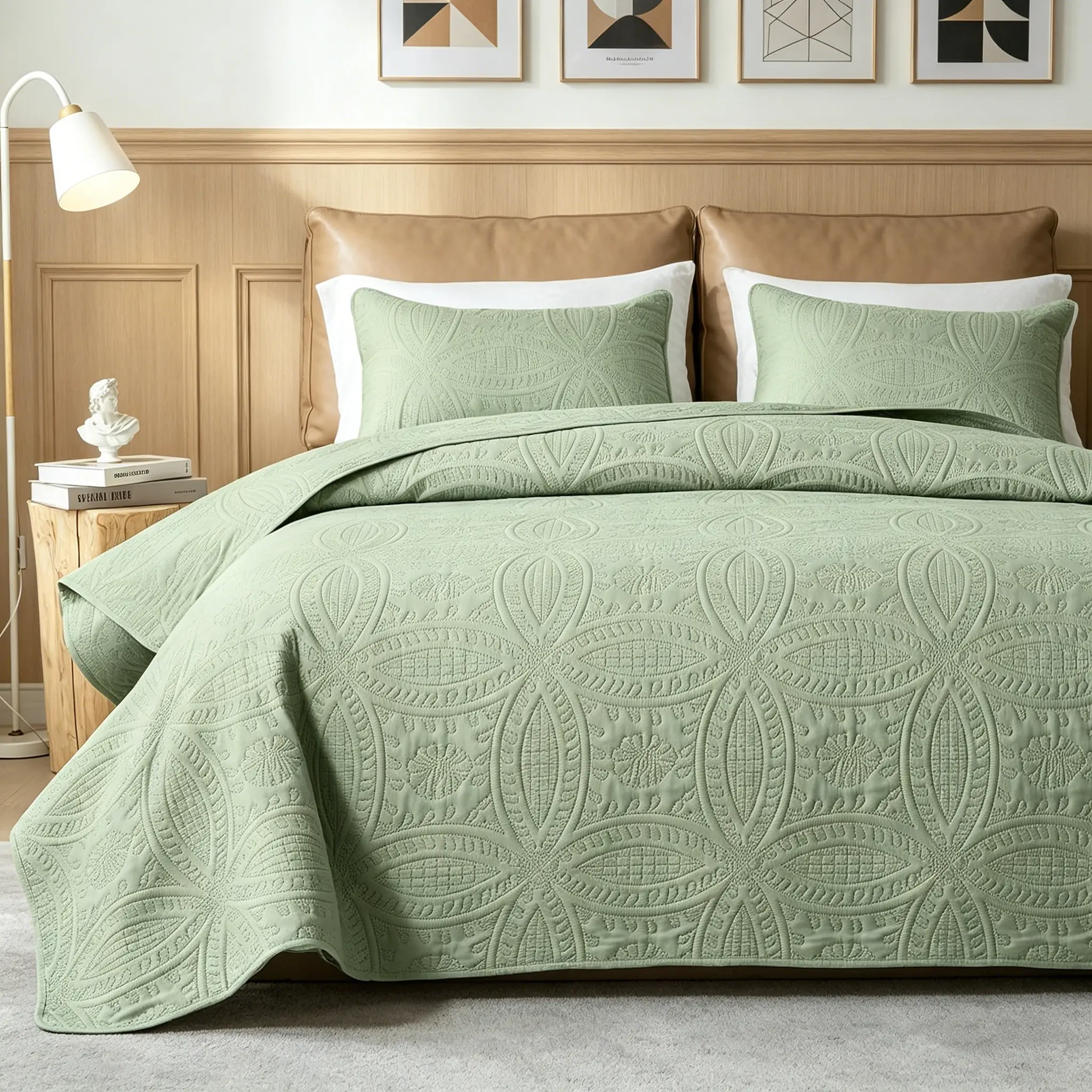 Queen-Sized Cotton 3-Piece Premium Bedding Set - 1 Lightweight Quilted Bedspread, 2 Embroidered Pillowcases, Modern Coin Pattern, Cooling All-Season Bedding, Quilting Design, Repeated Washing Safe, Ideal for Modern Family, Lightweight Quilted Bedspreads,