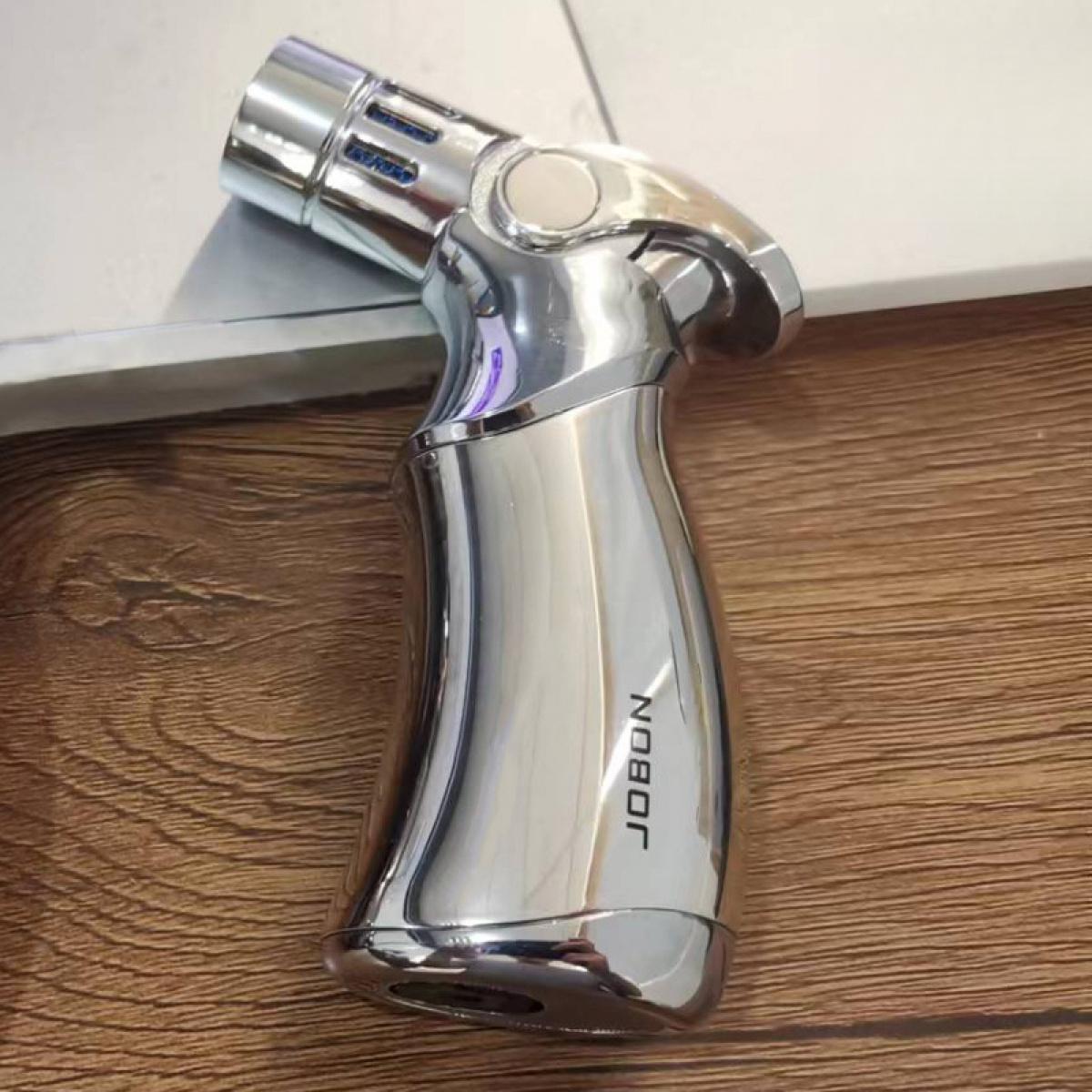 Multi-Color Luxury Metal Windproof Torch Lighter, 4 Jet Flame Refillable Butane Lighter with One-Hand Ignition, Portable Pocket Size for BBQ Camping Candle Daily Use, Available in Gold Silver Blue Black, Ideal Gift for Men (Butane Fuel Not Included)