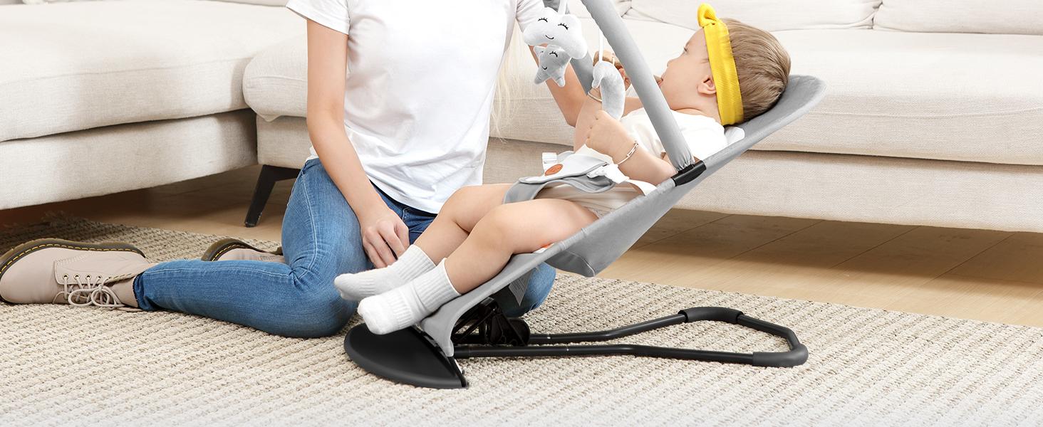 Baby Bouncer, Portable Baby Bouncer Seat for Baby 4-18 Months, 3 Modes for Bouncing or Stationary Use, Infant Chair Rocker with Removable Hanging Toys