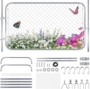 [Deals For You] summer garden 48 x 72 in Chain Link Fence Gate with Post, Adjustable Galvanized Chain Link Fence Panel, Fits 2-6 ft W x 7 ft H Garden Fence Gate Opening for Farm Yard Garden