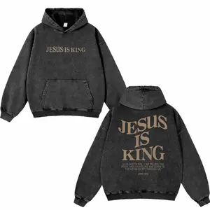 Two-sided Jesus Is King Washed Hoodie, Christian Apparel, Oversized Menswear And Women Menswear Tops, Gym Pump Cover, Hip Hop Y2K Graphic Apparel, Gift for Fans