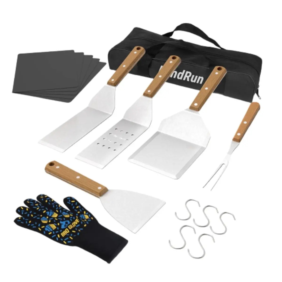 16-Piece Stainless Steel BBQ Grill Utensils Set, Wood-Handled Barbecue Kitchenware for Outdoor Grilling