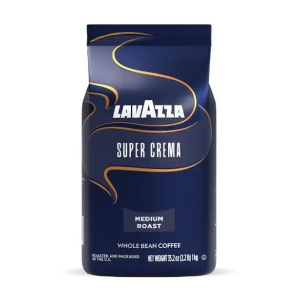 Lavazza Super Crema Whole Bean Coffee Beverage, Medium Espresso Roast, Arabica & Robusta Blend, 2.2 lb Italian Roasted Coffee Beans