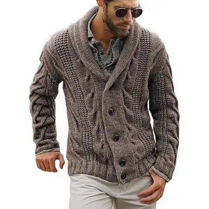 Runcati Christmas 2025 Men's Cable Knit Cardigan Sweater Shawl Collar Loose Fit Long Sleeve Casual Cardigans Knitwear