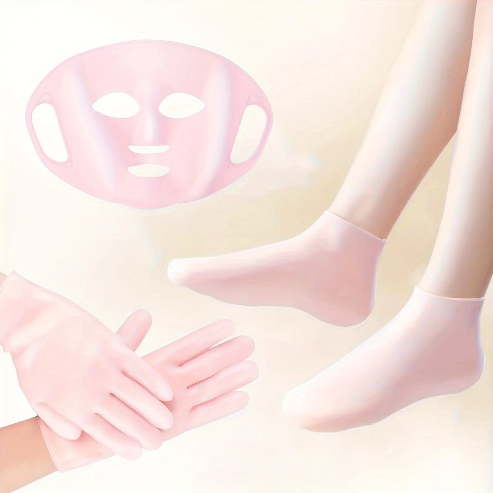 Reusable Silicone Skincare Set, Moisturizing Mask Gloves Socks, Non-Alcoholic Beauty Tools, Facial Care Tool, Anti-Slip Design, Enhances Absorption, No Power Needed, Self Care Tools