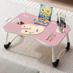 Portable Foldable Laptop Bed Table with 3 Port USB, Storage Drawer and Cup Holder, Laptop Desk Stand Tray for Eating, Reading and Working (Black)