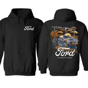 🥇 Ford American Tough Hoodie, Western Sunset Truck Graphic with Longhorn Skull Gate, Rugged Country Design for Pickup Lovers, Ford Truck Fans Tee Sold, Gifts For All- Graphic Shirt for Men