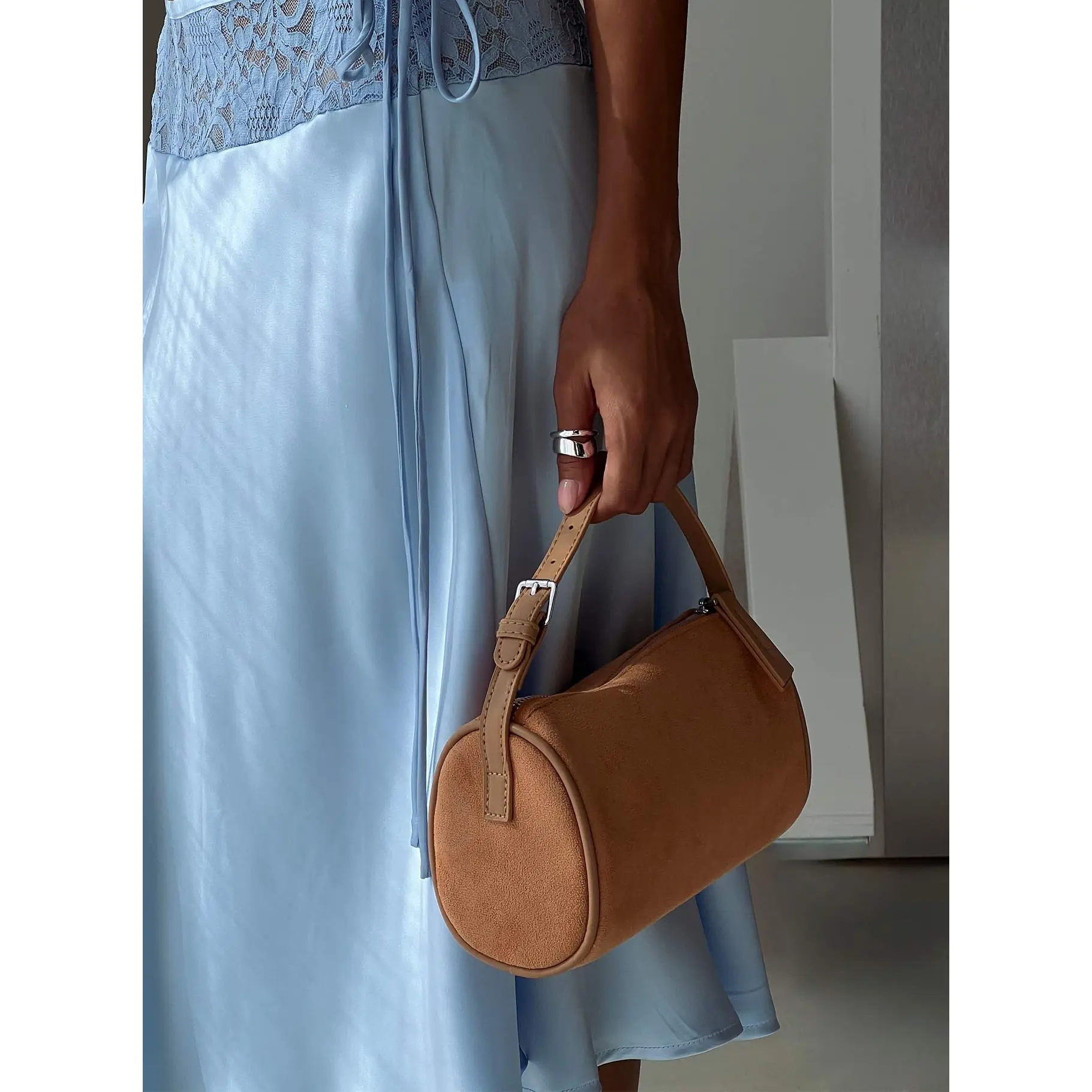 Brennah Faux Suede Shoulder Bag Tan