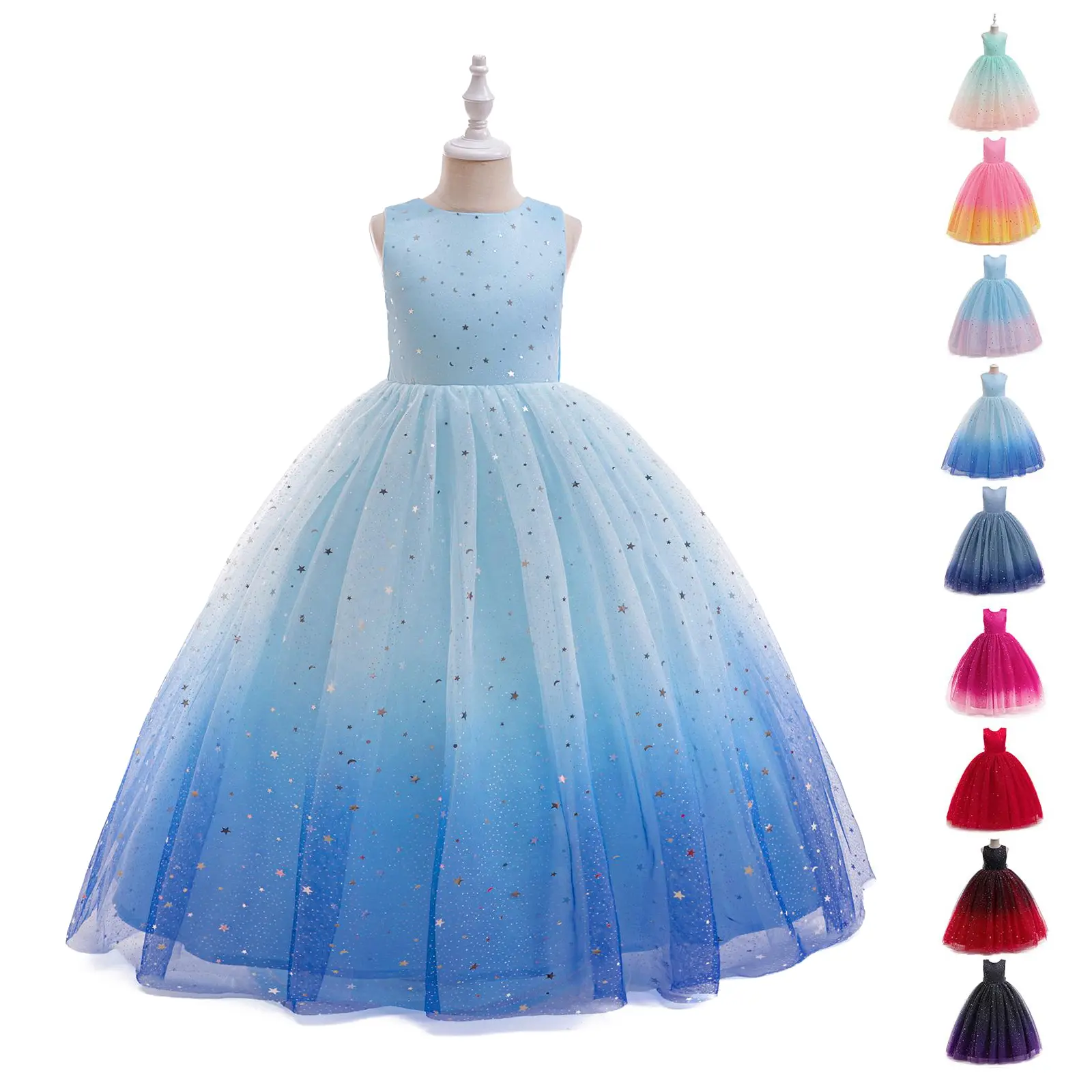 Luxury Sparkly Lace Flower Girl Dress Sleeveless Tulle Sequins Princess Gown Kids Elegant Formal Outfit Girls Wedding Birthday Pageant Dance Party Prom Dresses Ball Gown 4-12 Years