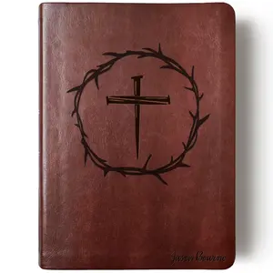 PERSONALIZED NLT Journaling Bible - Brown - Cross with Crown of Thorns - Add Your Name - CUSTOM