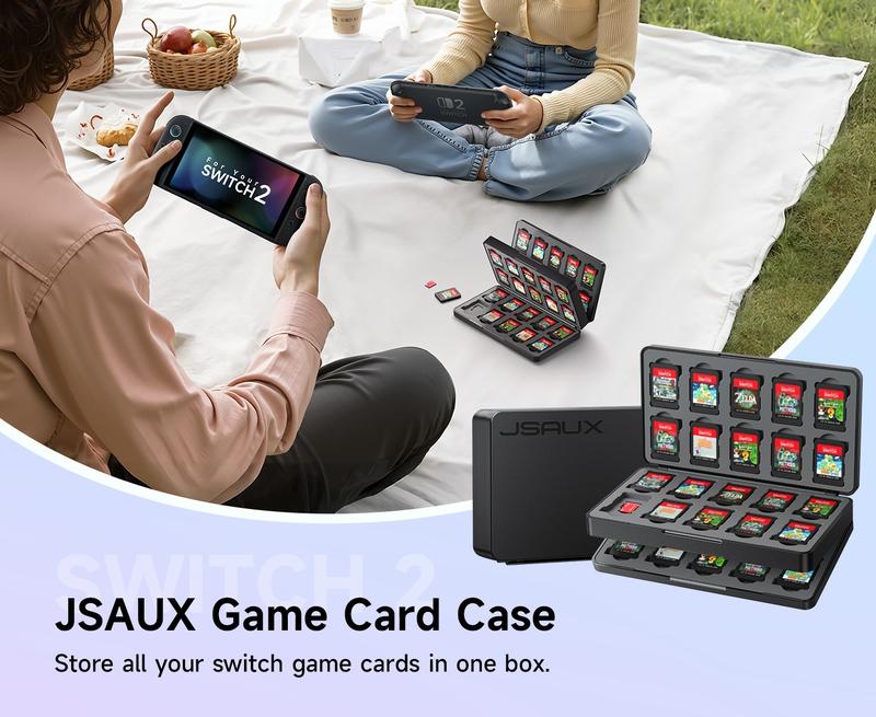 JSAUX Game Card Case for Nintendo Switch 2 (2025), Switch OLED & Lite, 40-Slot Hard Shell Storage Holder for 40 Game Cartridges & Micro SD Cards, Compact Travel Gaming Card Organizer Box - Black