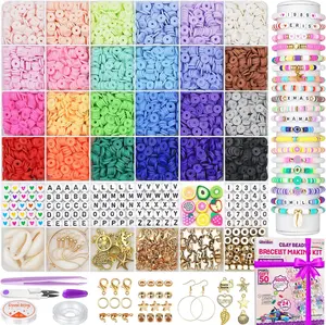 6000 Clay Beads Bracelet Making Kit, 24 Flat Preppy Beads for Friendship Bracelets, Polymer Clay Bead with Charms for Jewelry Making, Crafts Gifts for Girls Ages 6-12