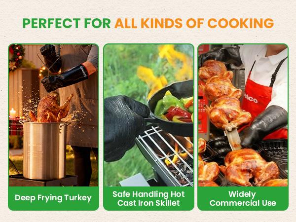 GEEKHOM All in One 932°F Heat Resistant Gloves for Grill BBQ 14" Waterproof Long Sleeve Pit Grill Gloves for Fryer Baking Oven Smoker Fireproof Oil Resistant Neoprene Coating for Yard Work, Great Stocking Stuffers for Men