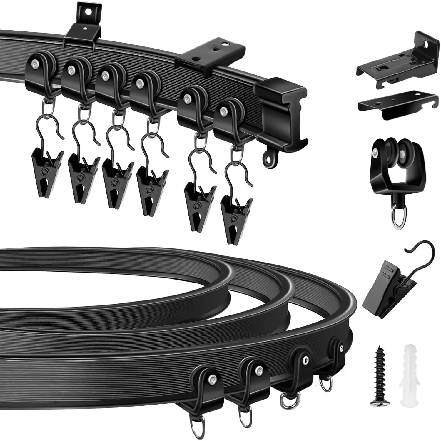 Ceiling Curtain Track, 10Ft Flexible Bendable Curtain Track Wall Mount Black Curved RV Sliding Curtain Rail System Room Divider, Ceiling Track for Shower Curtains