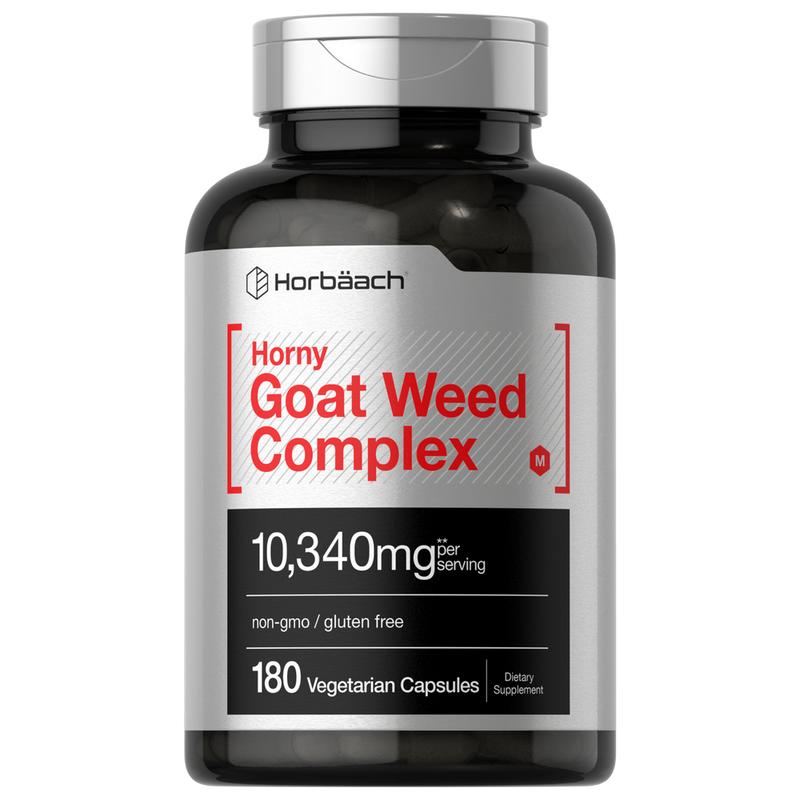 Horbäach Horny Goat Weed Complex | 10,340 mg | 180 Capsules | Vegetarian, Non-GMO, and Gluten Free Formula with Tribulus, Maca, Yohimbe, and L-Arginine