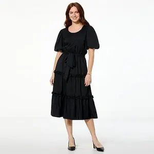 Badgley Mischka Macie Short-Sleeve Tiered Dress