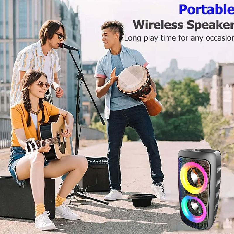 Portable Wireless PA Speaker Compact Karaoke Subwoofer with Colorful Lights Supports TF Card, FM, USB Type-C Charging Ideal for: Indoor Dancing Family Gatherings Karaoke Sound Systems Courtyard Relaxation Disco KTV Holiday Gifts