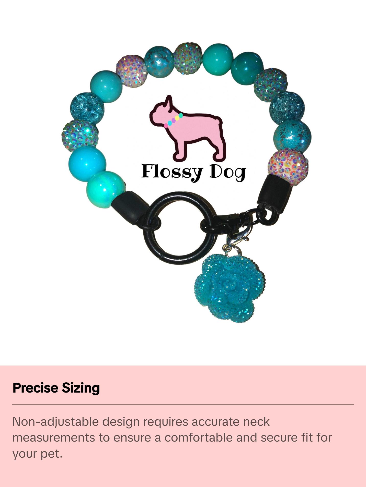 Tiffany Blue Beaded Dog Collar | Durable Dog Necklace | Custom Puppy Rhinestone Pearls | Turquoise Bead Collar for Pets | Dog Jewelry