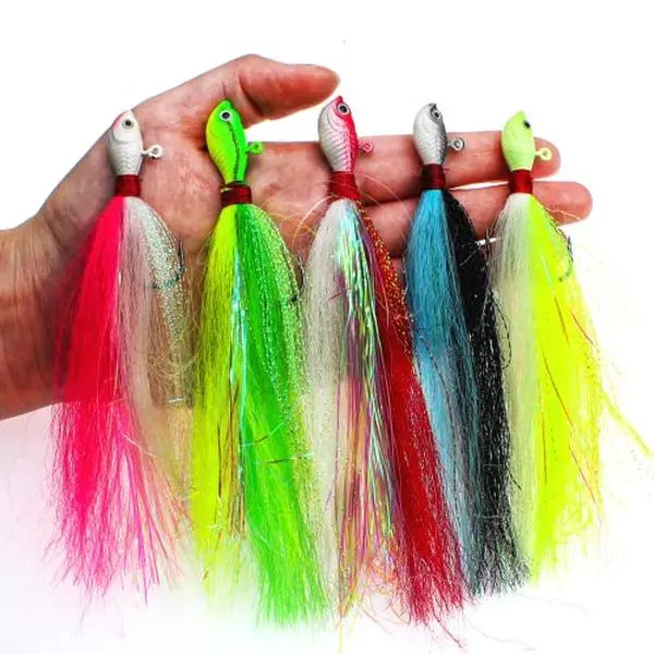 5pcs Fishing Jigs Kit Bucktail Jigs Hair Swimbait Heads Crappie jig Head Marabou Feather Fishing Lure Freshwater and Saltwater for Salmon Trout Bass