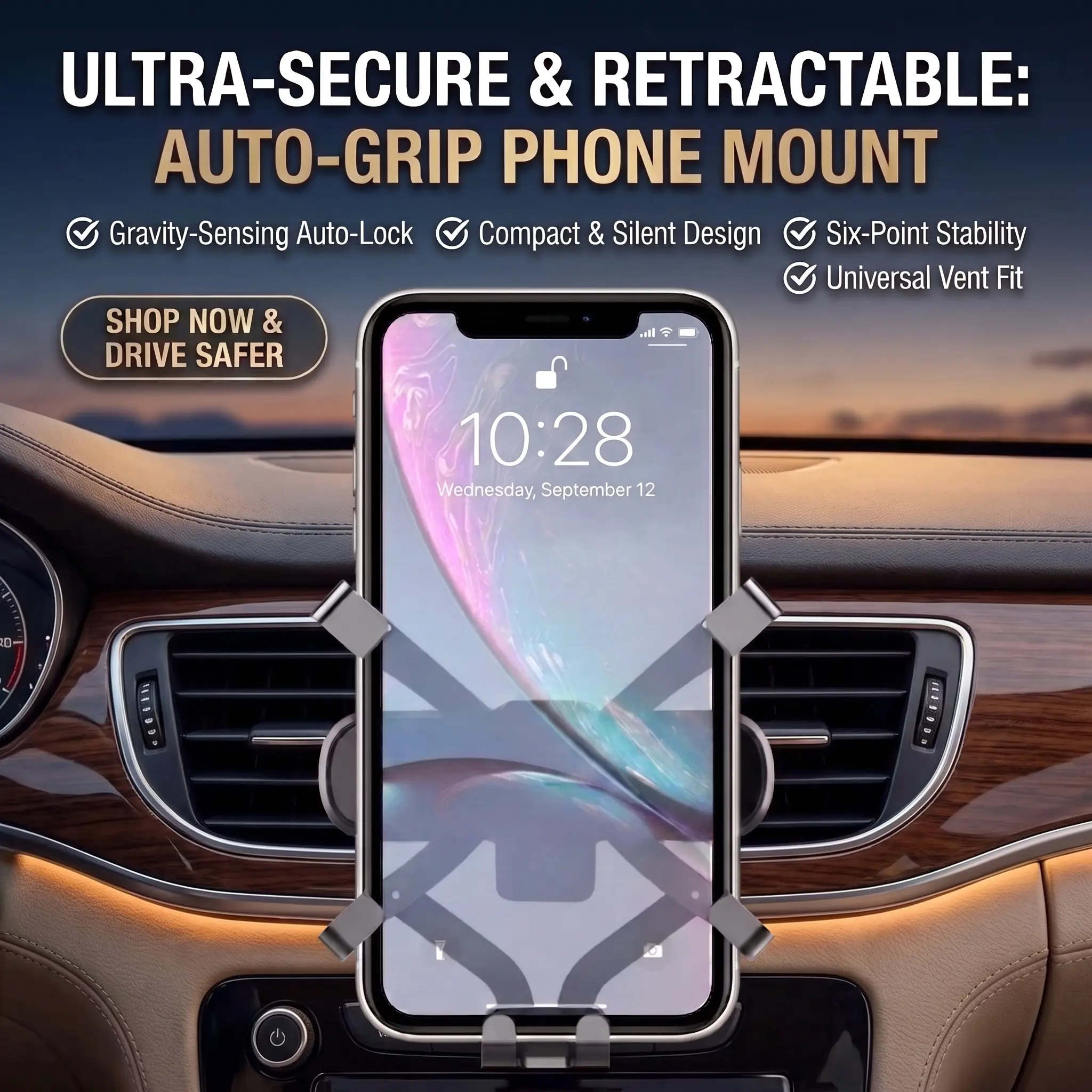 Car Phone Holder Mount for Air Vent – Gravity Hands-Free Automobile Cell Phone Mount, Metal Hook, Fits Most iPhone & Smartphones, Black