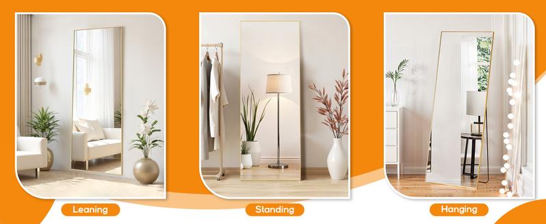 [Summer Deal] Full Length Mirror Body Mirror Floor Standing Mirror Hanging or Leaning Against Wall, Aluminum Alloy Thin Frame Decor