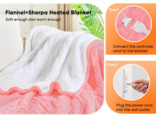Greenoak Heated Blanket Electric Throw 50"X60", Heating Blanket with 10 Heat Levels 8 Hours Auto-Off,Fleece Soft Christmas Blanket,Gifts for Grandma Seniors Mom