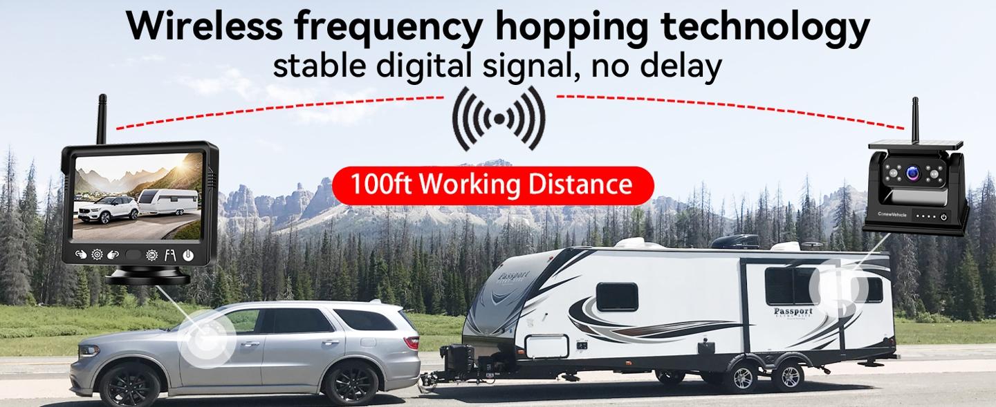 ConewVehicle Magnetic Solar Wireless Backup Camera with 5-inch HD Monitor,1080P Rear View for Car/Truck/RV/Trailer/SUV/Camper,Nightvision,Waterproof,Dash Cam,Parking Assist,Easy Install