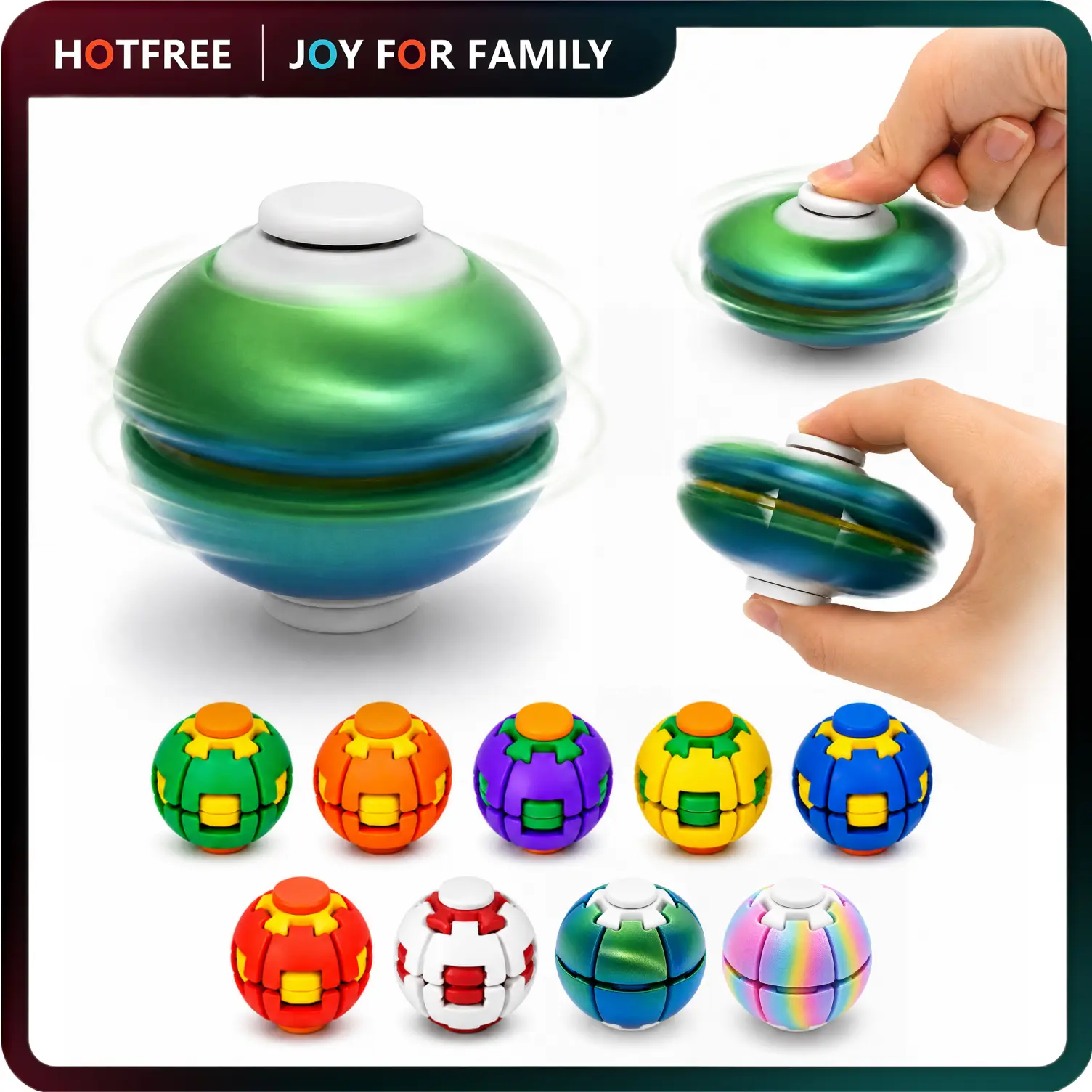 Hotfree Press-to-Spin Transforming Fidget Ball, 3D Printed Fidget Ball Toy, Smooth Spinning Sensory Gyro Toy, Stress Relief Desk Gadget, Anxiety Relief Fidget Spinner, ADHD Focus Aid, Portable Handheld Fidget Gyro Toy for Kids, Teens and Adults