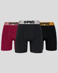 PSD Men's Metallic Solids Cotton Boxer Brief 3-Pack - Breathable and Moisture-Wicking with 7 Inch Inseam Elastic Menswear