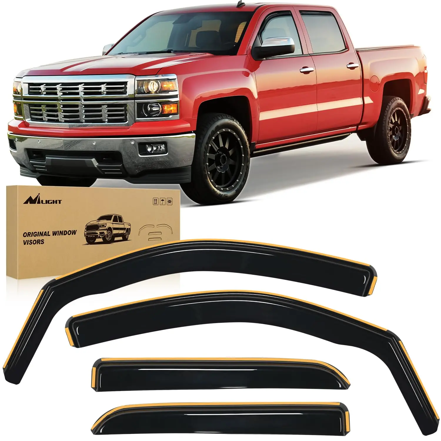 Nilight Acrylic In-Channel Window Deflectors Vehicle Rain Guards - 4pcs Car Accessories for Chevy Silverado/GMC Sierra 1500 Crew Cab 2014-2018, 2500HD-3500HD Crew Cab 2015-2019, Chevy Accessories, Vent Window Visors, Accessories For Car