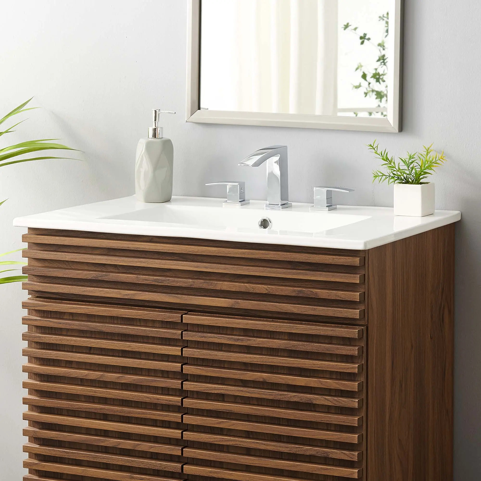 Cayman 30-in White Ceramic Bathroom Sink Basin - Countertop Rectangle Design, 1-Piece, Faucet-Compatible for Home Indoor Use, Integrated Top
