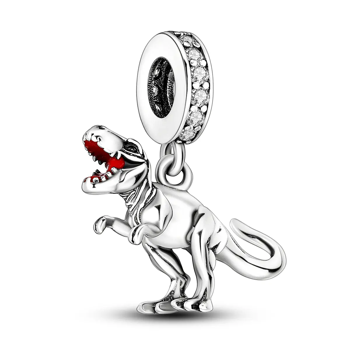 MULA Tyrannosaurus Rex Character Bead Charm, Silver-Plated with Enamel and Cubic Zirconia, Casual Jurassic Animals Jewelry, Hypoallergenic, Fits Pandora Style Bracelets & Necklaces, Collectibles, Charms & Pendants