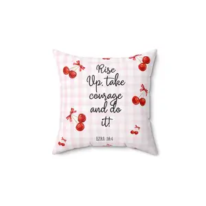 Inspirational Cherry Throw Pillow, Cozy Home Decor, Encouraging Gift, Bible Verse Cushion, Motivation Pillows, Gingham Accent Pillow