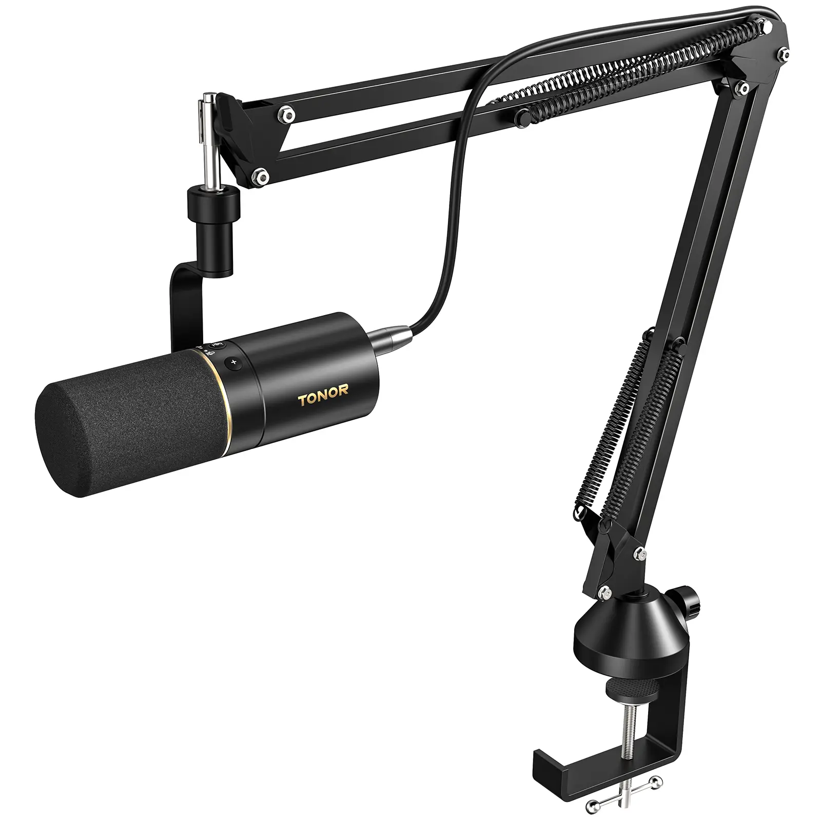 TONOR TD510+ Wired Dynamic Studio Mic with 1 x T10 Boom Arm, USB/XLR Output, 3.5mm Headphone Jack, Cardioid Desktop Audio Mic for Podcast, Windows PC/Laptop Recording (USB Type A Compatible)