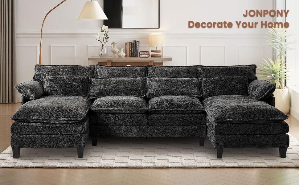 【3 Packages】110" U Shaped Couch,Modular Sectional Sofa with 4 Waist Pillows,Sleeper Deep Seat Couch with Double Chaise Lounge & Memory Foam for Living Room 【3 Packages】110" U Shaped Couch,Modular Sectional Sofa with 4 Waist Pillows,Sleeper Deep Seat Couch with Double Chaise Lounge & Memory Foam for Living Room