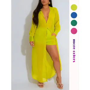 Women's solid color button up front shirt and shorts two-piece set, casual, fashionable, comfortable, breathable daily outdoor clothing, summer women's clothing