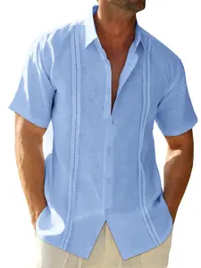“Valentine's Day gifts” Runcati Mens Linen Cuban Guayabera Shirts Button Down Short Sleeve Shirt Cotton Hippie Summer Beach Vacation Shirts
