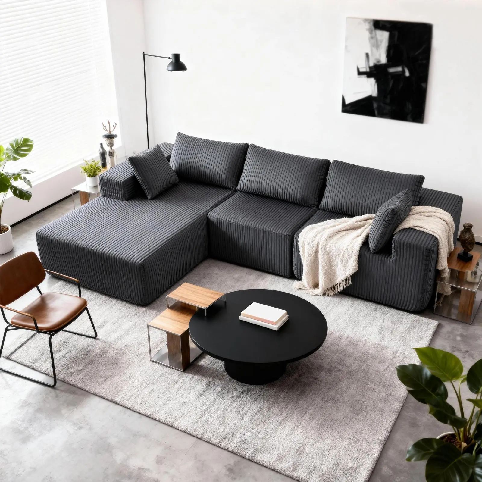 108-Inch Modern Modular L-Shaped Upholstered Sectional Sofa Set - Indoor Furniture with Lounge Chair, Custom Layout Design, Plush Cushioned Spacious Seating, Modern Sofas for Living Room