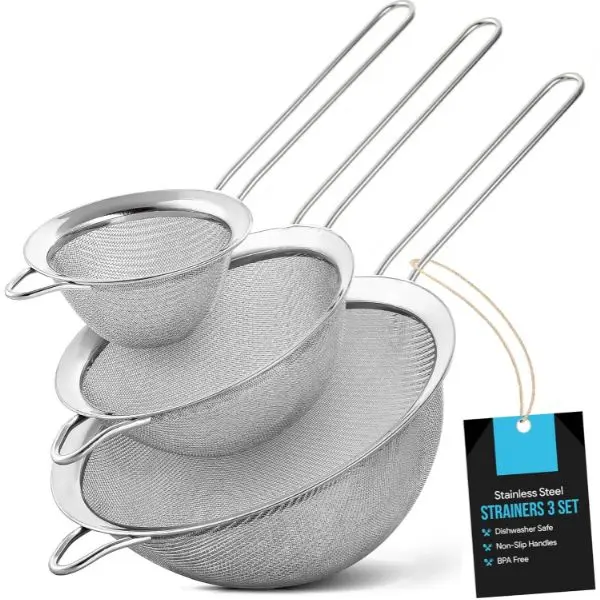3Pcs Fine Mesh Strainer Set with Handle Small Medium Large Stainless Steel Sieve Strainers for Kitchen Baking Juice Quinoa Food Flour Ideal Gift for Easter Birthday Every Moment