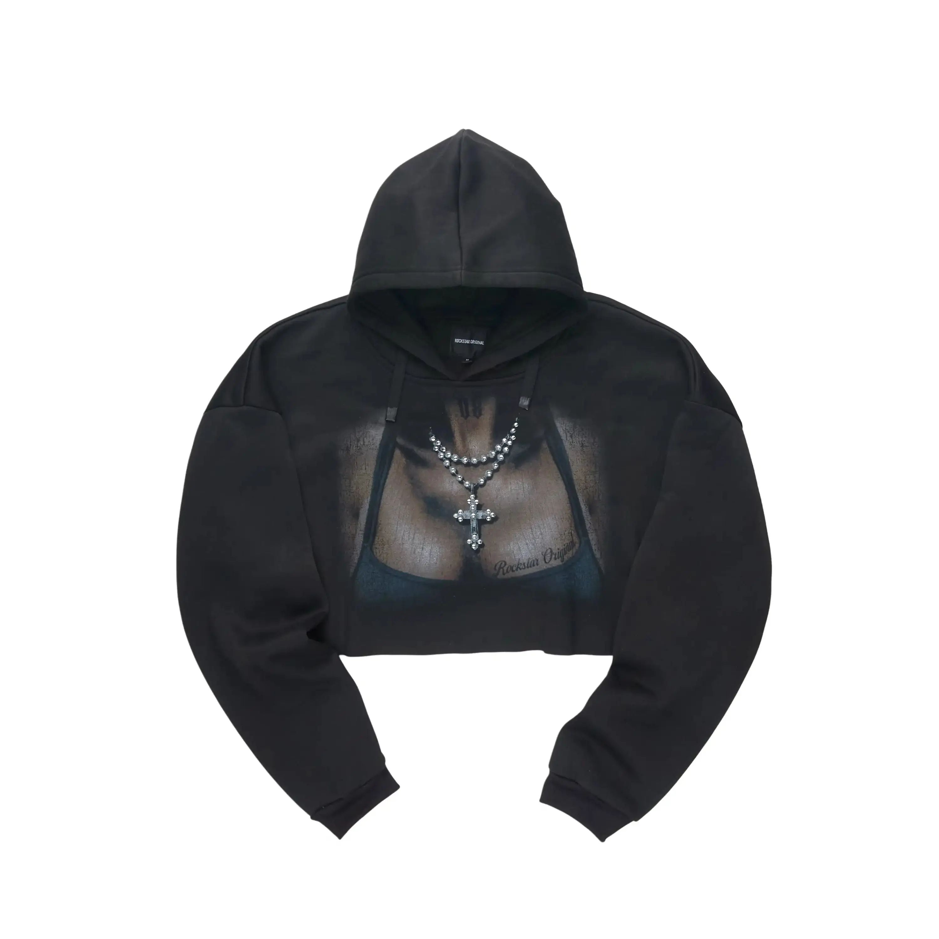 Krissena Black Rhinestone Cut Off Hoodie