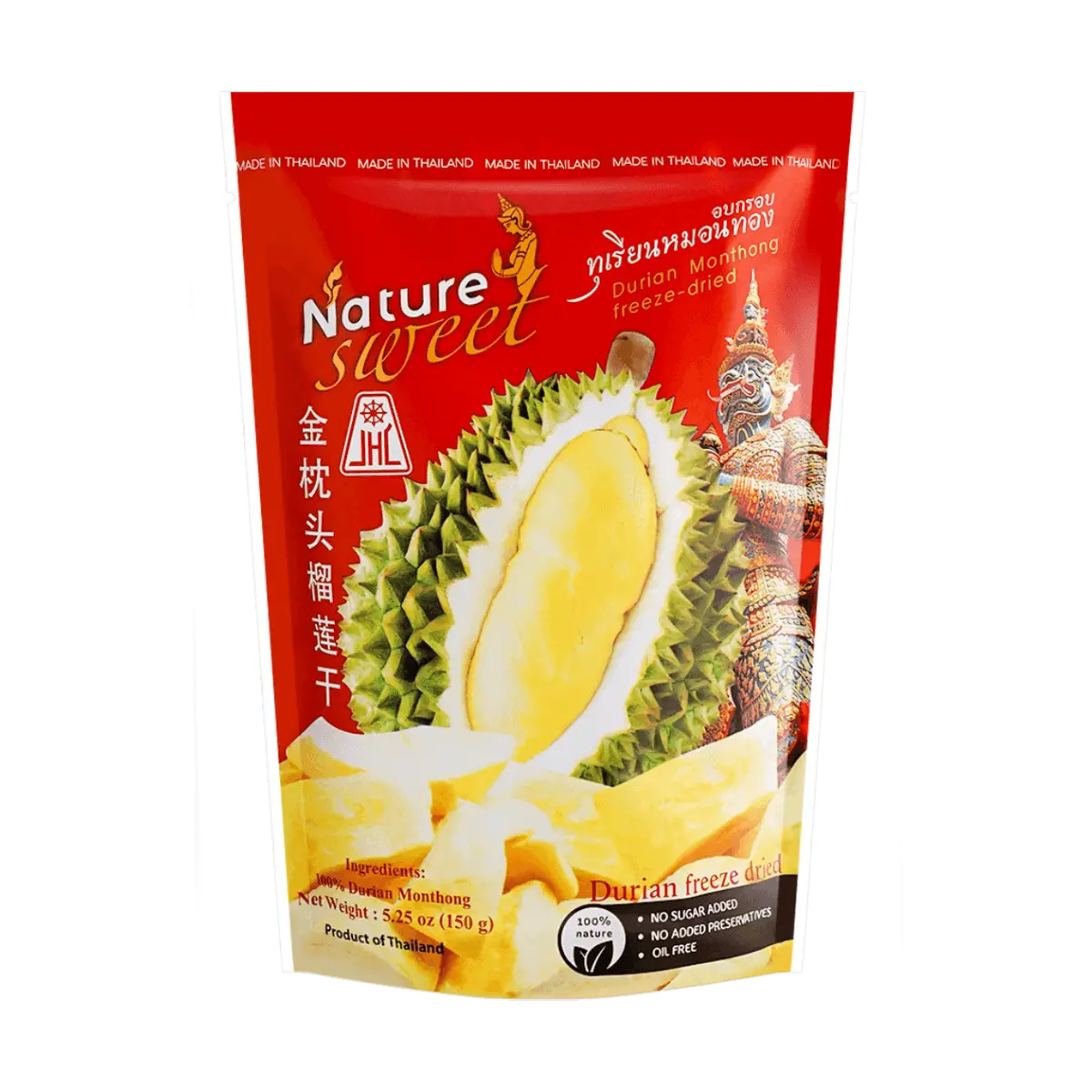 JHL Premium Golden Pillow Durian Chips - 150g Freeze-Dried Sweet Tropical Fruit Snack