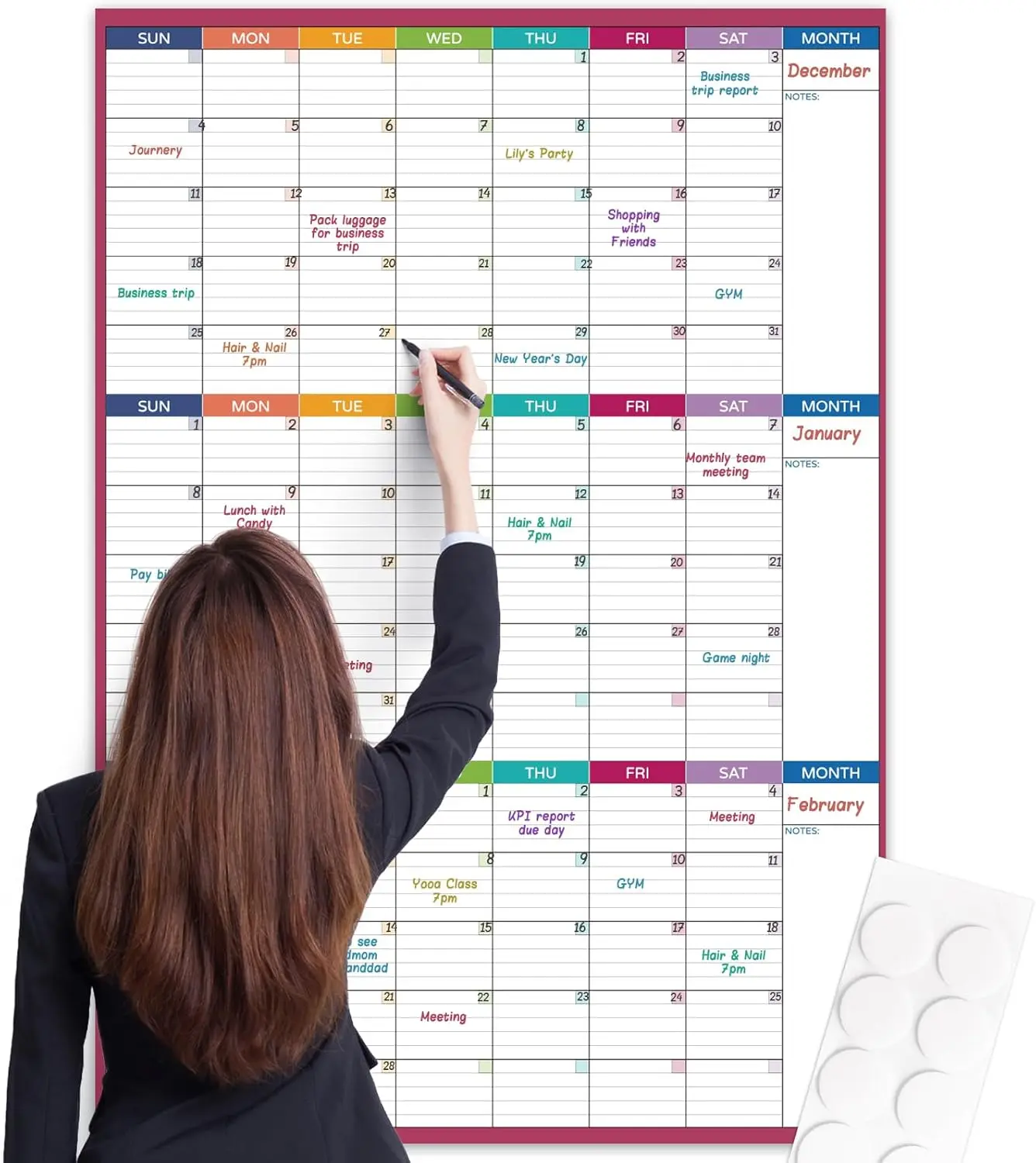 Large Dry Erase Calendar For Wall - Undated 3 Month Calendar, 28'' x 40'', Erasable &  Laminated White Board With 8 Round Stickers, Vertical Layout For , Office And Classroom Use