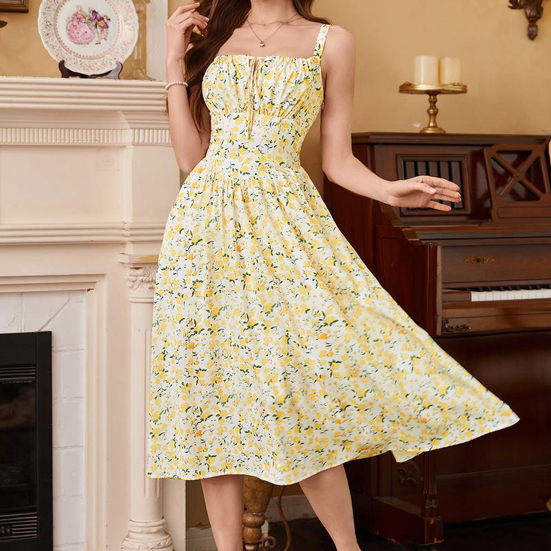 【Valentine's Day Limited】Grace Karin Women's Floral Midi Dress Corset Sundresses 2026 Summer Spring Vacation Milkmaid Dresses