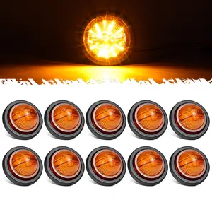 Partsam 2.5 inch Round Hemisphere Amber LED Side Marker Lights Clearance Light for Trailer Truck RV Tractor with Grommets and Plugs, Flush Mount