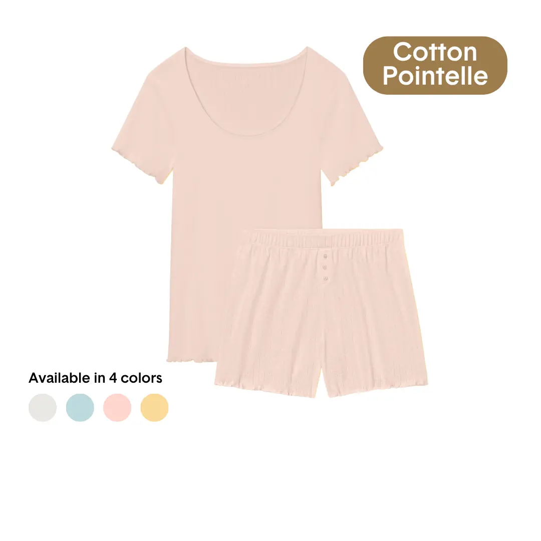 Tommy John Women’s Cotton Pointelle Rib Tee & Short Set | Ultra-Soft Breathable Cotton, Lightweight Comfort, Feminine Touch Fabric Fit