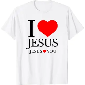 Cotton Short Sleeve  T-Shirt I LOVE JESUS - JESUS LOVES YOU - CHRISTIAN T-Shirt