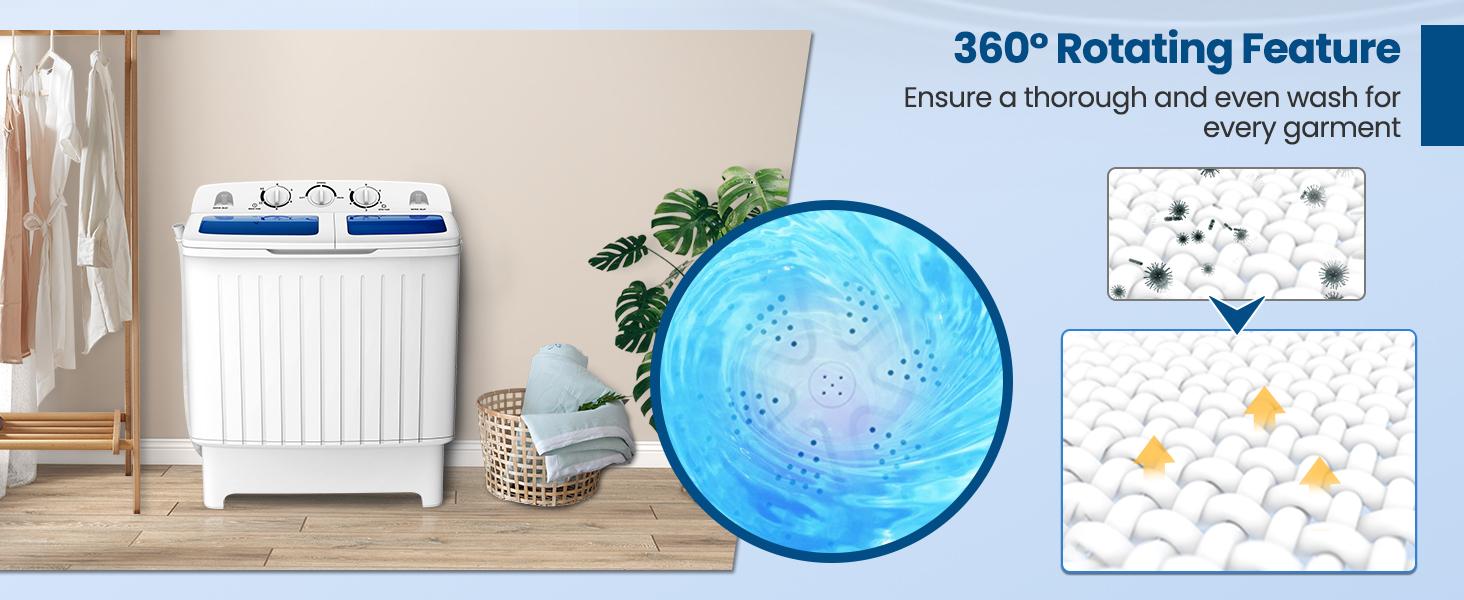 COSTWAY Portable Washing Machine, 20Lbs  (12Lbs Washing and 8Lbs Spinning) Twin Tub Washing Machine w/Drain Pump, Semi Automatic Compact Washer & Sipnner, Portable Washer Dryer Combo for Apartments Dorms RV Camping